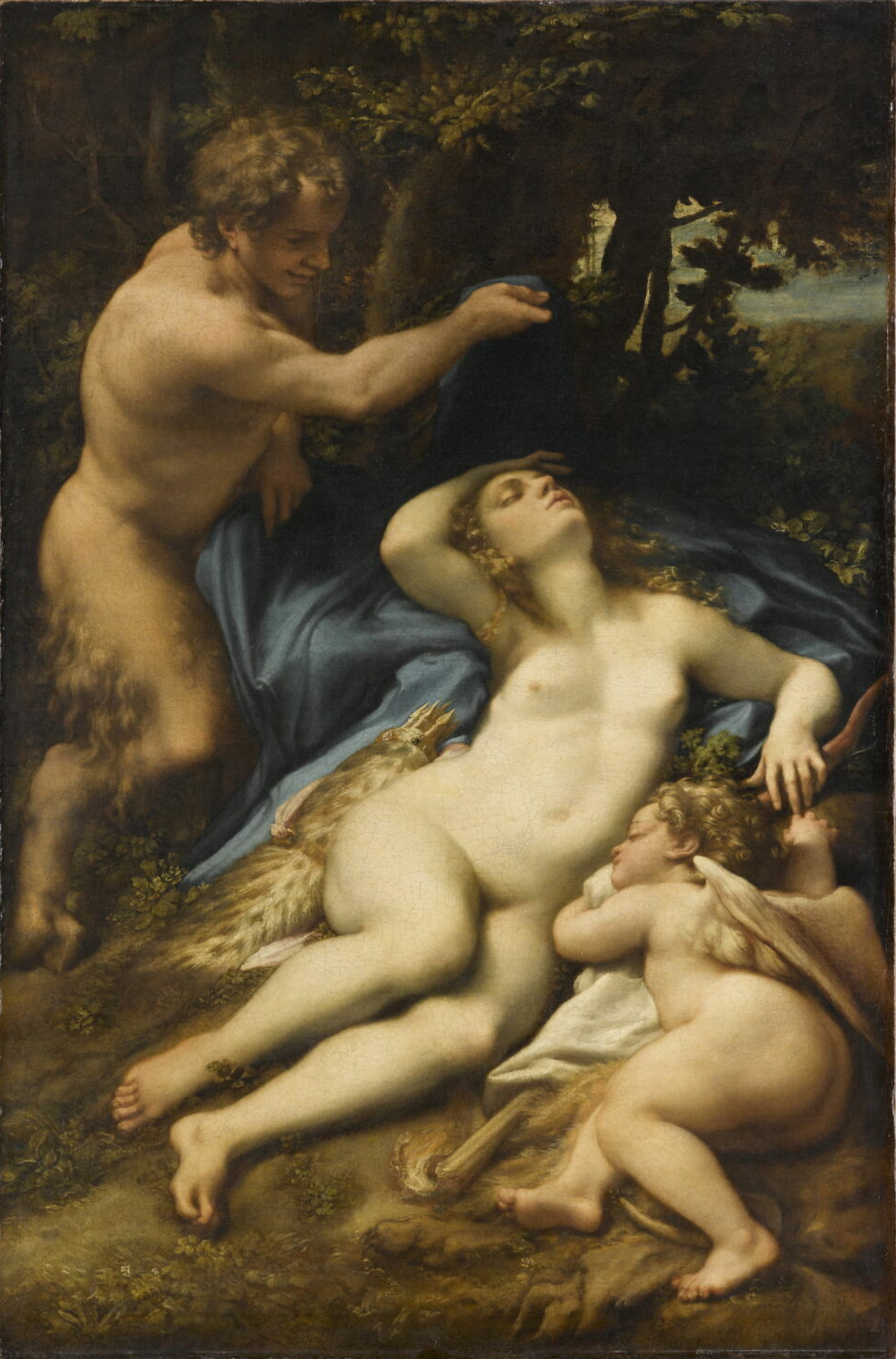 Antonio da Correggio, Venus and Cupid with a Satyr