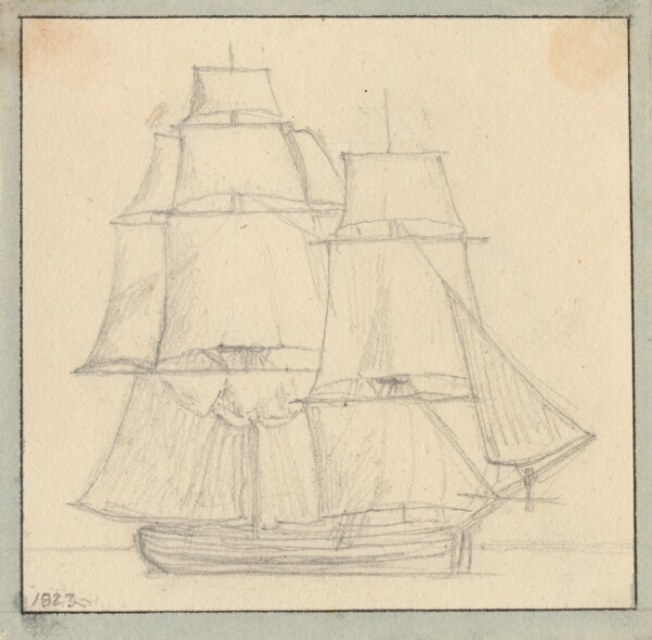 C.W. Eckersberg, En brig med læsejl på stortoppen