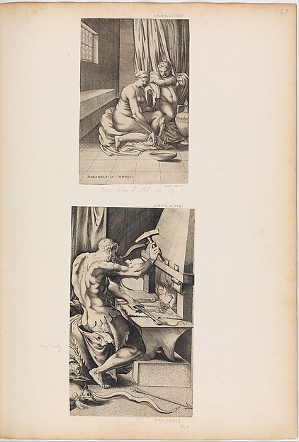 Enea Vico, Venus and Mars Embracing as Vulcan Works at His Forge (right half only)