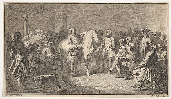 Jacques Philippe Le Bas, Standing men presenting a horse before a group of seated men