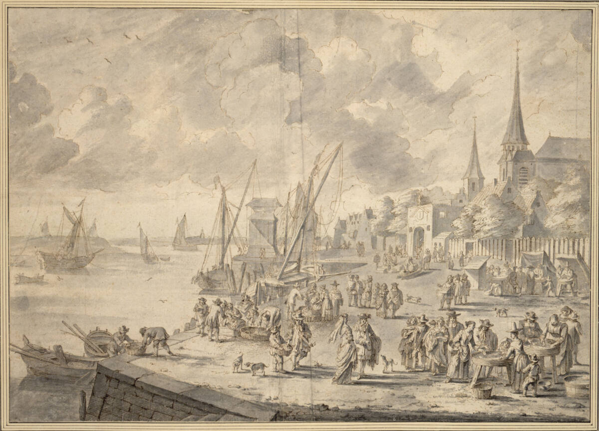 Anonym, Fischmarkt am Hafen von Antwerpen