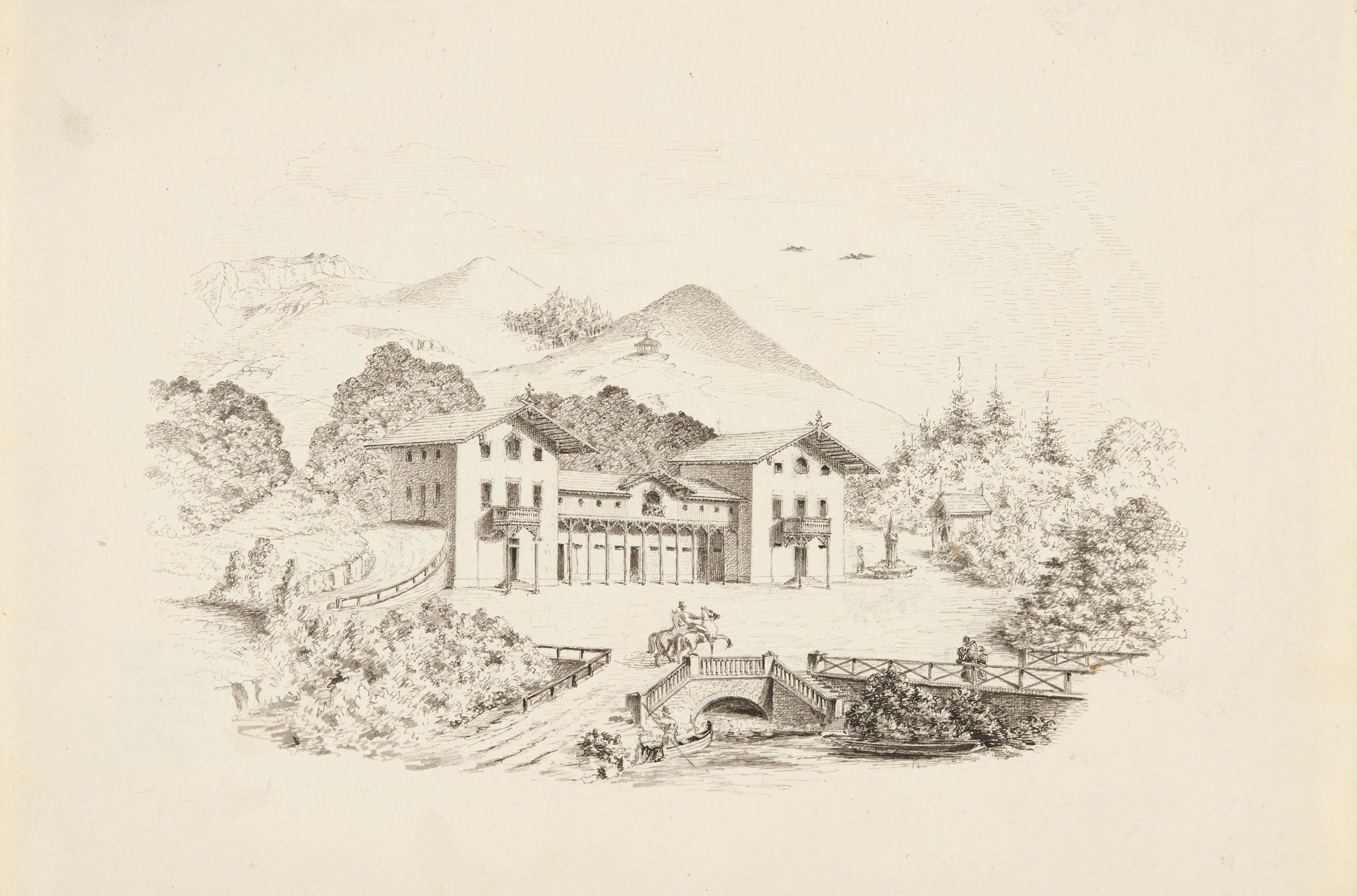 Verlag der G. Ebner'schen Kunsthandlung, Entwurf zu "Skizzen zu ländlichen Gebäuden unter Benützung des Gebirgsstyls von J. E. Zeller, Architekt. Verlag der Georg Ebnerschen Kunsthandlung Stuttgart 1851"