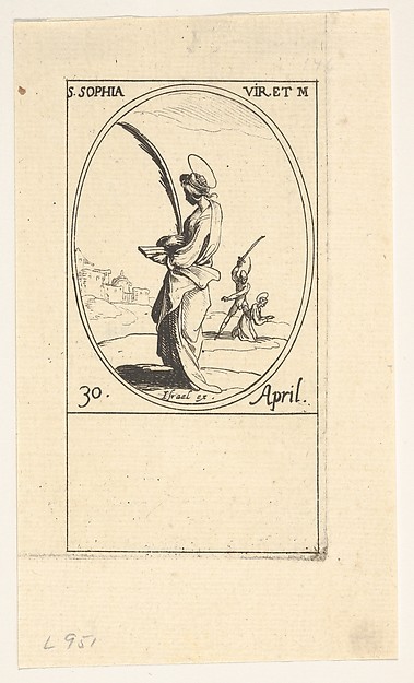 Jacques Callot, Martyrdom of Saint Sophia, an oval composition, from "Les images de tous les saints et saintes de l'année" (Images of all the saints of the year)