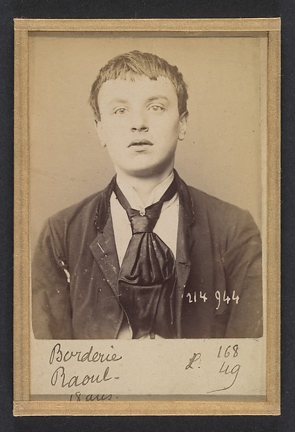 Alphonse Bertillon, Borderie. Raoul. 18 ans, né à Castelsarazin (Tarn & Garonne). Peintre en bâtiment. Anarchiste. 1/3/94.