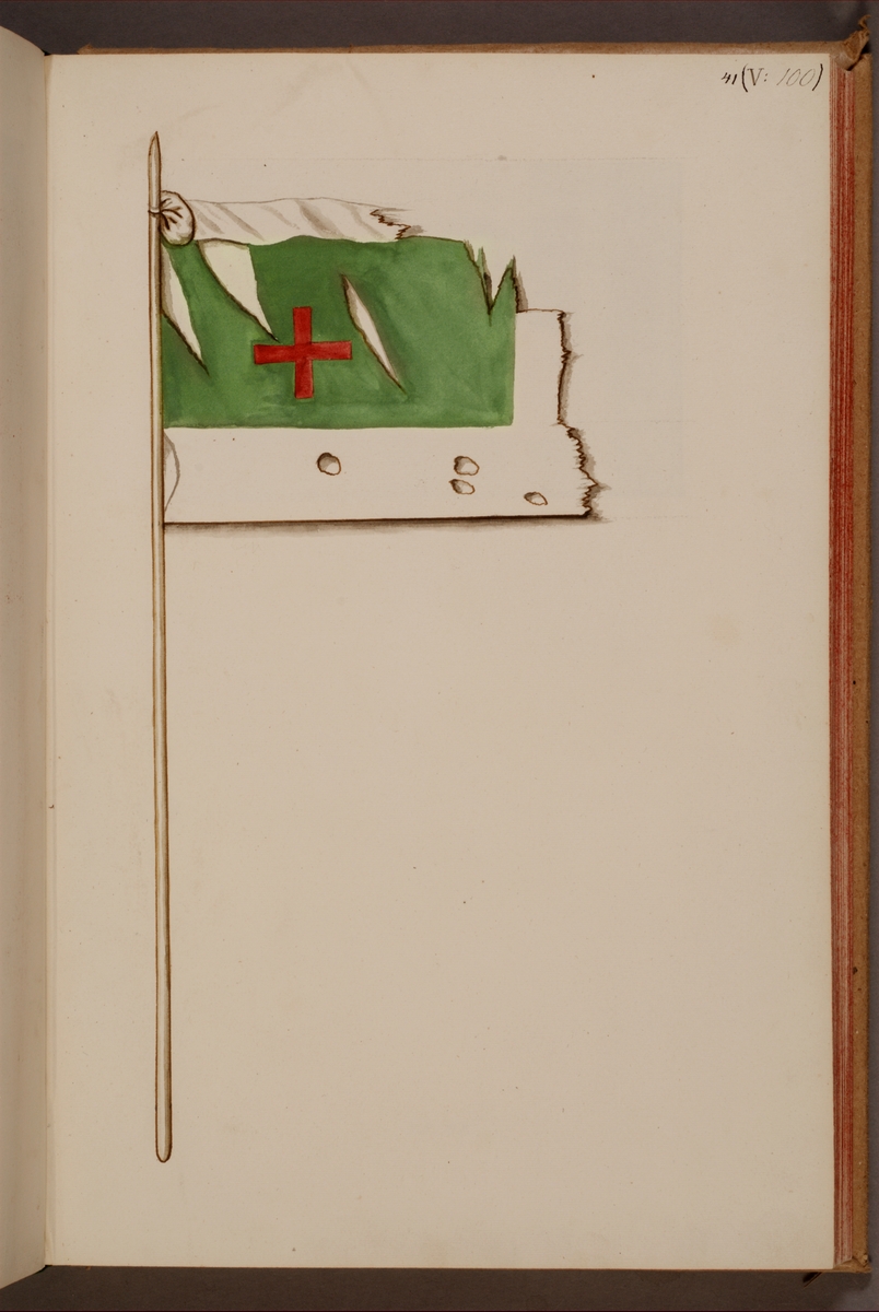 Kjell Hedberg, Avbildning i gouache föreställande fälttecken taget som trofé av svenska armén. Den avbildade fanan finns inte bevarad i Armémuseums samling.