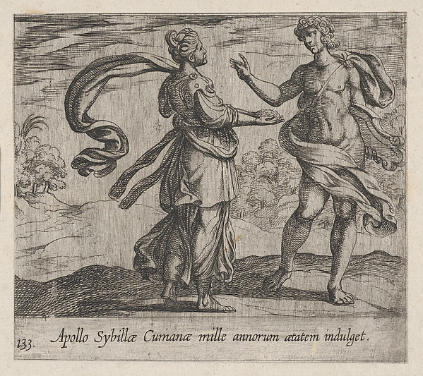 Antonio Tempesta, Apollo Granting the Cumaean Sybil's Wish (Apollo Sybillae Cumanae mille annorum atatem indulget), from Ovid's The Metamorphoses, plate 133