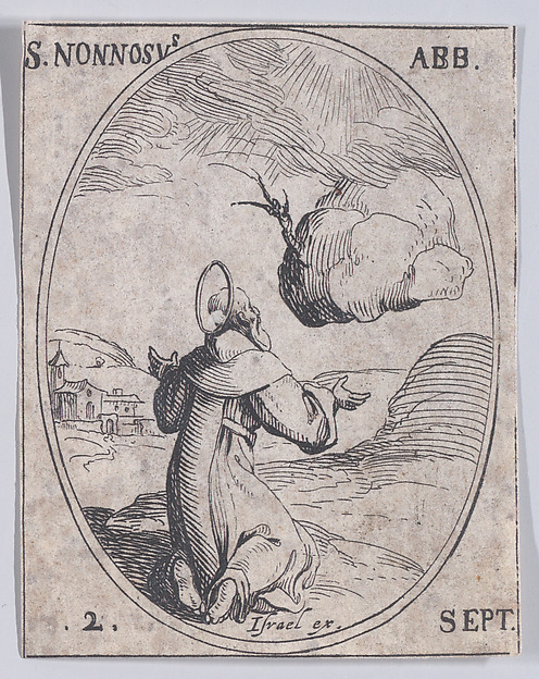 Jacques Callot, S. Nonnose, abbé (St. Nonossus, Abbot), September 2nd, from "Les Images De Tous Les Saincts et Saintes de L'Année" (Images of All of the Saints and Religious Events of the Year)