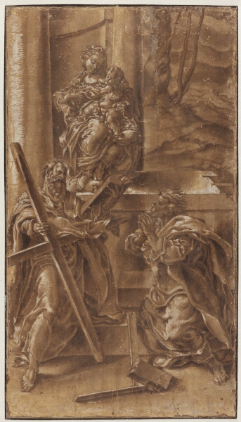 Lelio Orsi, Madonna med barnet samt apostlen Andreas (t.v.) og den hellige Judas (t.h.)