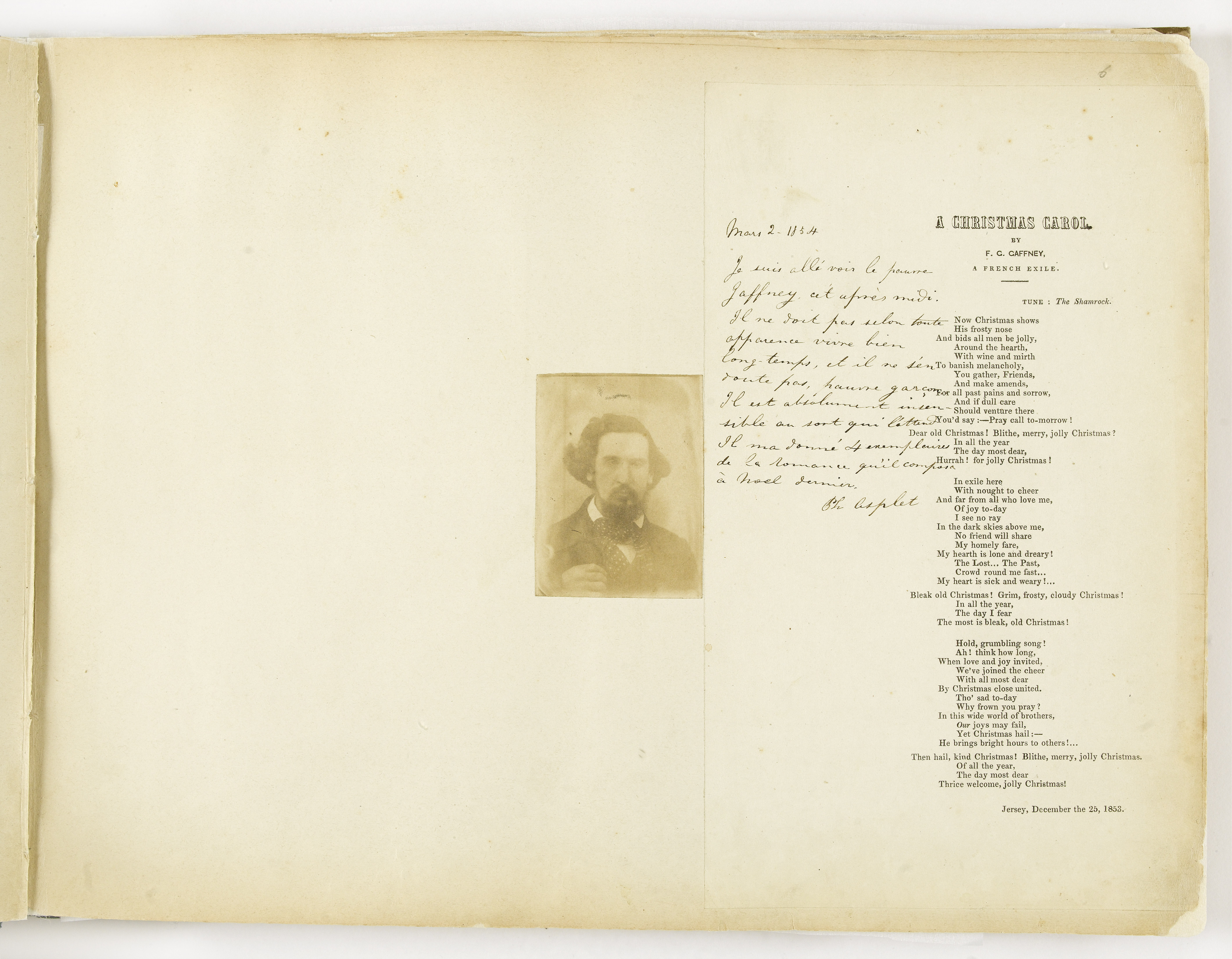 Anonyme, Album Asplet folio 6, portrait et poème du proscrit Gaffney