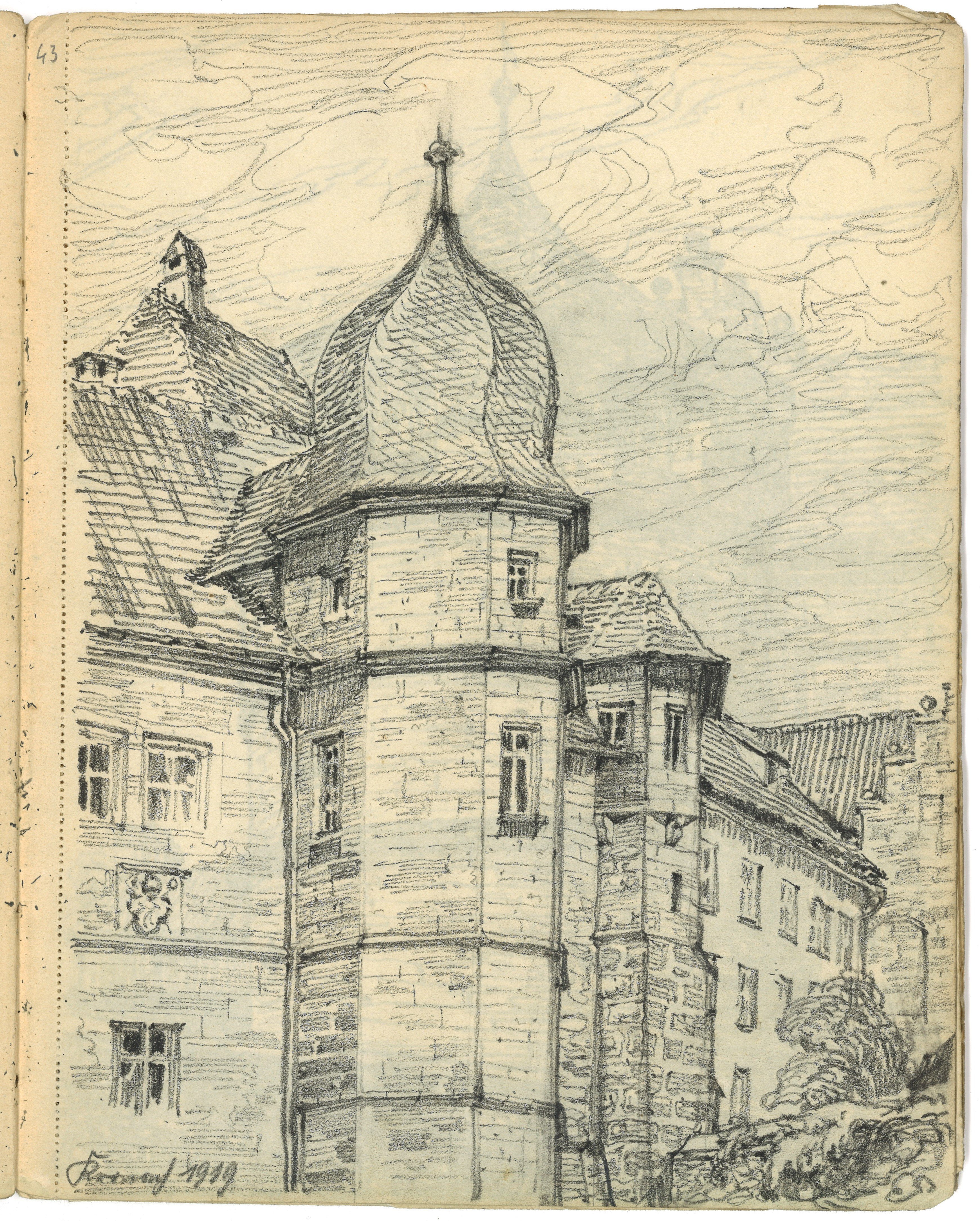 Otto Stiehl, Kronach (Oberfranken): Festung Rosenberg, Zeughaustorbau von Westen