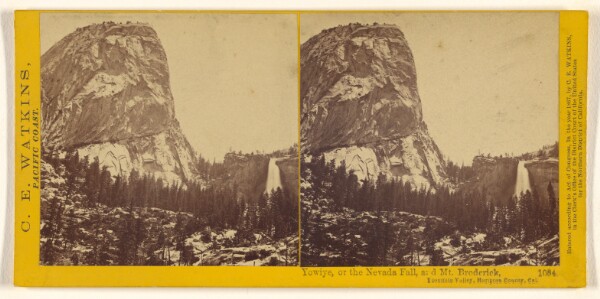 Carleton Watkins, Yowiye, or the Nevada Fall, 700 feet, Yosemite Valley, Mariposa County, Cal.