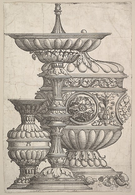Albrecht Altdorfer, Three Elegant Vessels on a White Background