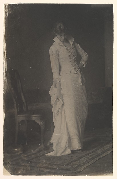 Thomas Eakins, [Woman in White Laced-bodice Dress in Studio of Thomas Eakins]