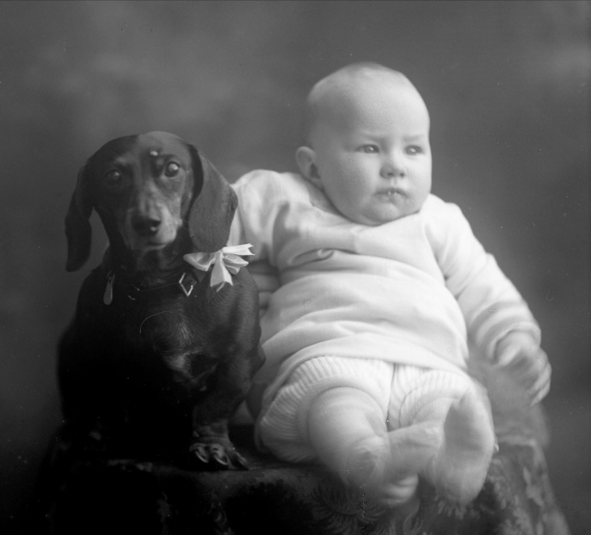 Gustav Borgen, Portrett, spebarn og dachshund.