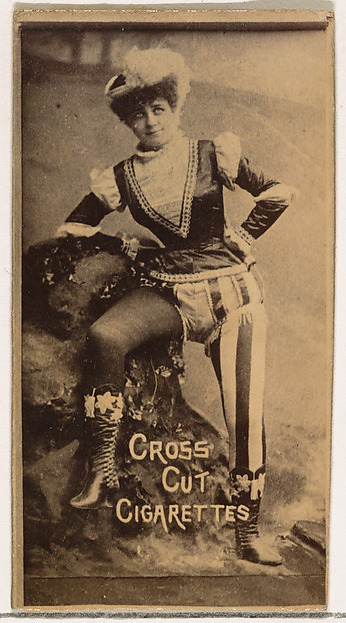 W. Duke, Sons & Co., Actress posing on pile of boulders, from the Actors and Actresses series (N145-1) issued by Duke Sons & Co. to promote Cross Cut Cigarettes