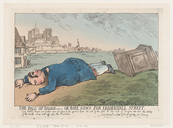 Thomas Rowlandson, The Fall of Dagon – Or Rare News For Leadenhall Street