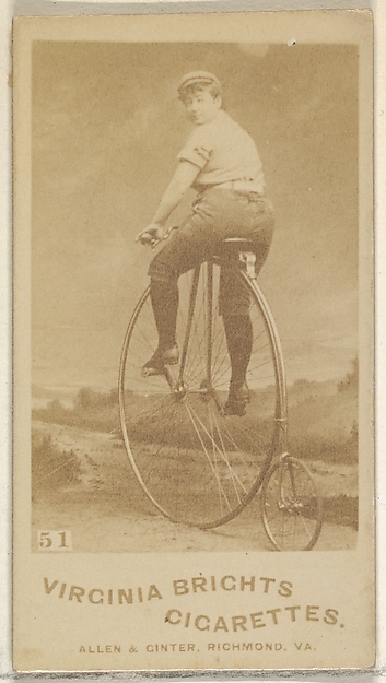 Allen & Ginter, Card 51, from the Girl Cyclists series (N49) for Virginia Brights Cigarettes