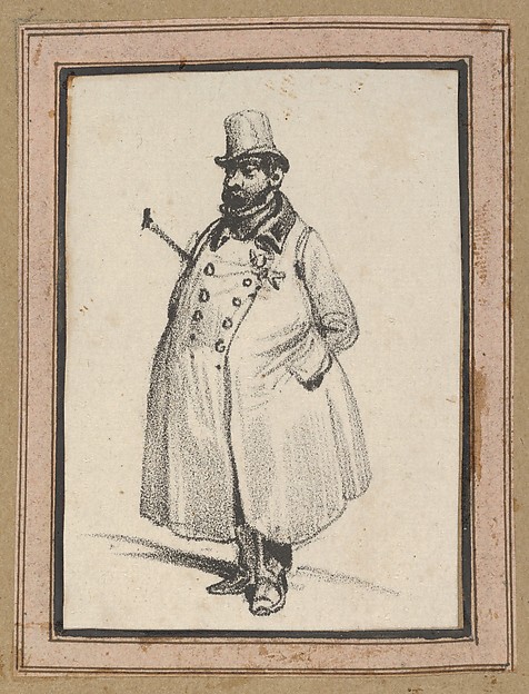 Victor Adam, Man wearing a coat and a hat with a cane under his arm