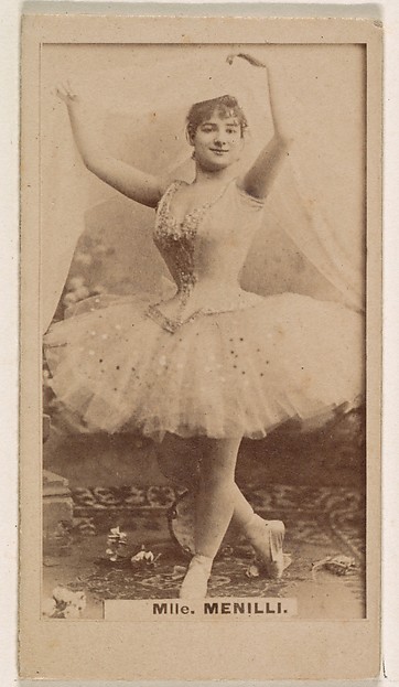 Kinney Brothers Tobacco Company, Mlle. Menilli, from the Actresses series (N245) issued by Kinney Brothers to promote Sweet Caporal Cigarettes