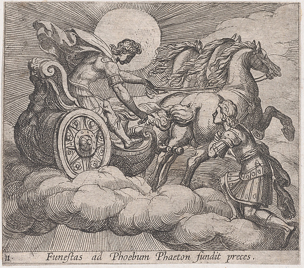 Antonio Tempesta, Plate 11: Phaeton before Apollo (Funestas ad Phoebum fundit preces.), from Ovid's 'Metamorphoses'
