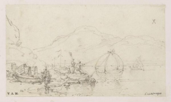 George Chinnery, Fishermen by a beached Tanka boat, Macau