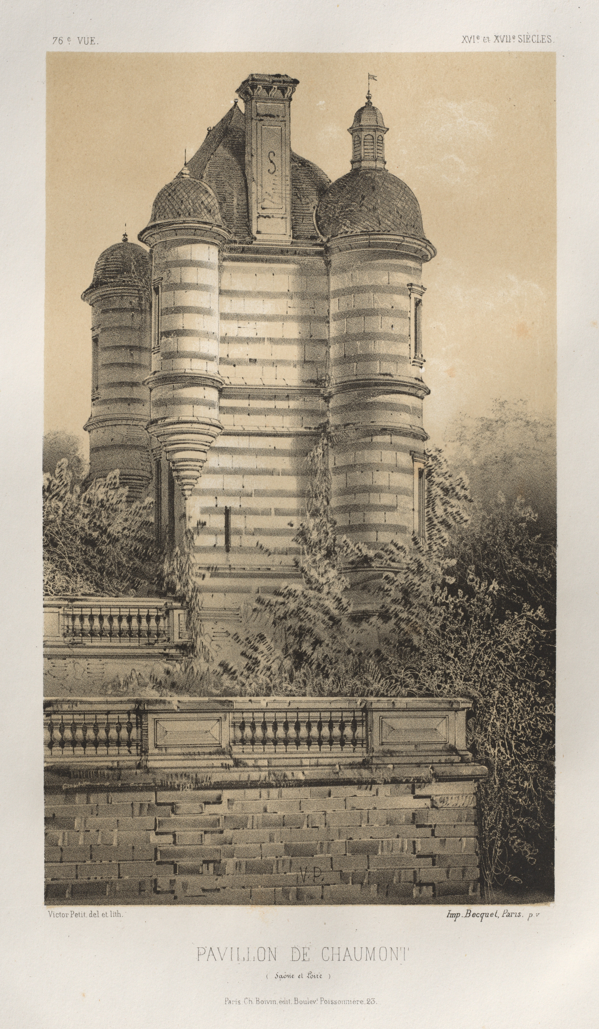 Victor Petit, Architecture Pittoresque ou Monuments des XVeme. Et XVIeme. Siecles: Chateaux de France des XV et XVI Siecles: Pl. 76, Pavillon De Chaumont (Saône et Loire)