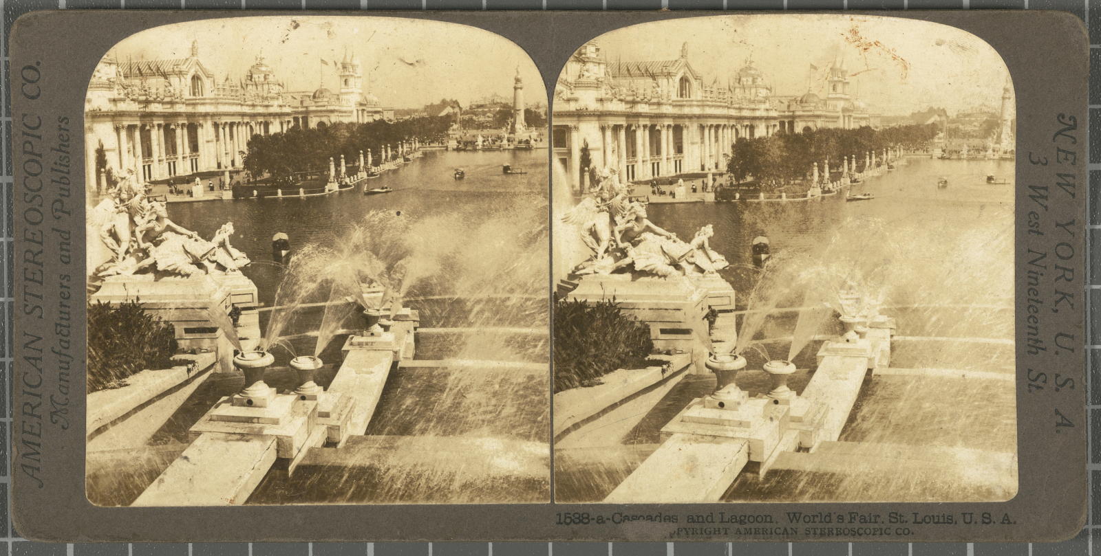 Desconegut, Cascades and Lagoon, World's Fair.St.Louis, U.S.A. Justificació del títol, títol inscrit American Stereoscopic Company