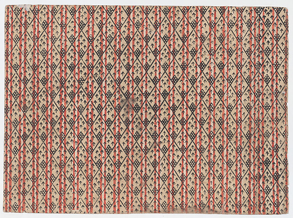 Anonymous, Sheet with striped background with diamond pattern and arrows