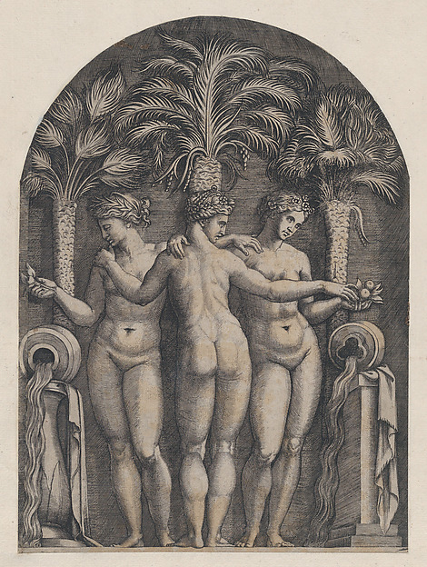 Marcantonio Raimondi, The Three Graces, from "Speculum Romanae Magnificentiae"