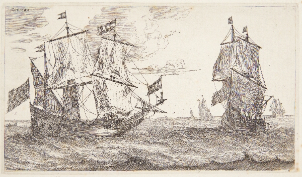 Reinier Zeeman, To store sejlskibe med flag