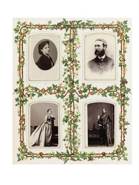 Unknown, Family album of photographs (149), mainly  carte-de-visite. The album pages are decorated with 34  watercolours and sketches in ink.
