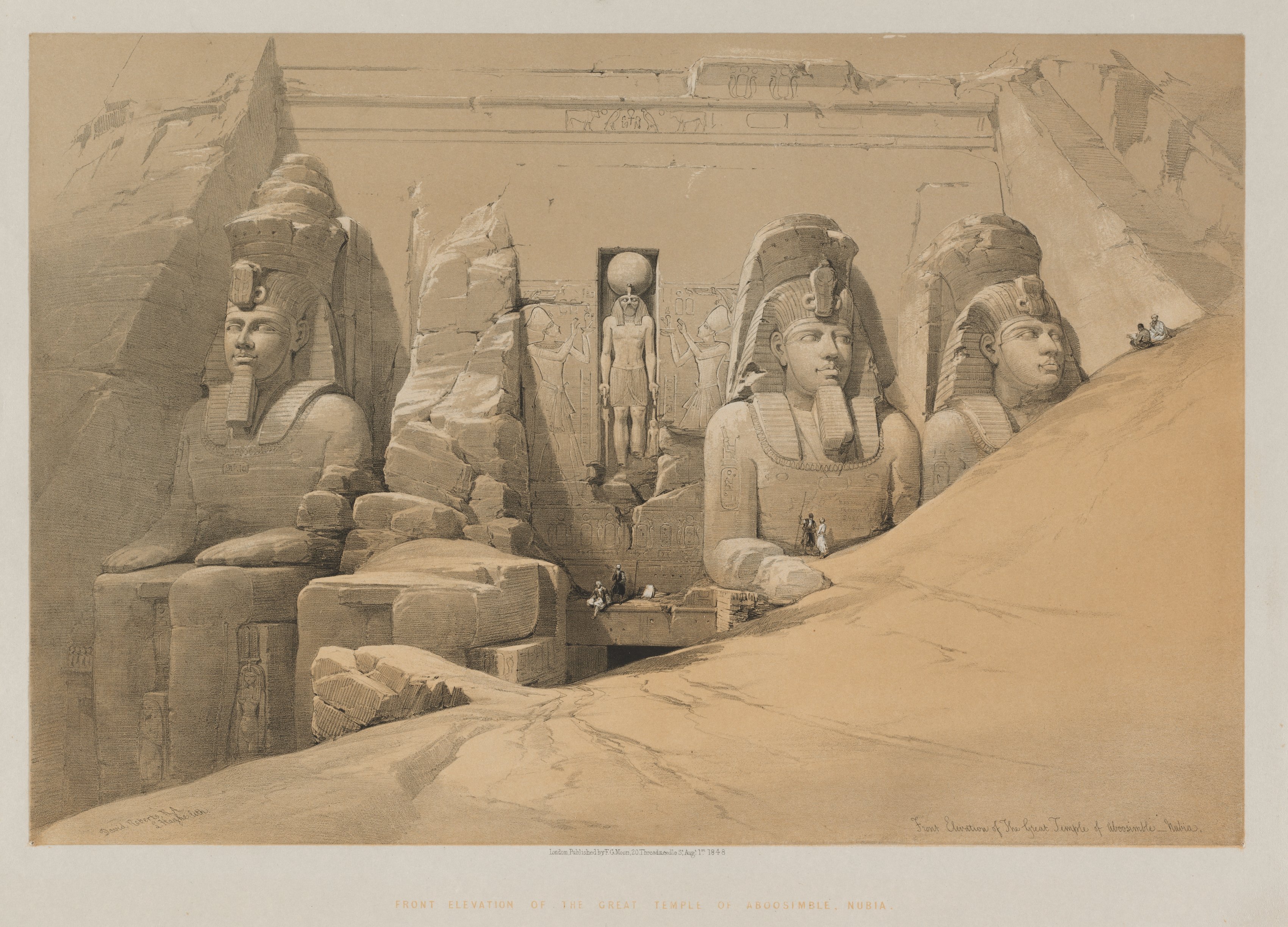 Louis Haghe, Egypt and Nubia, Volume II: Front Elevation of the Great Temple of Aboo Simbel, Nubia