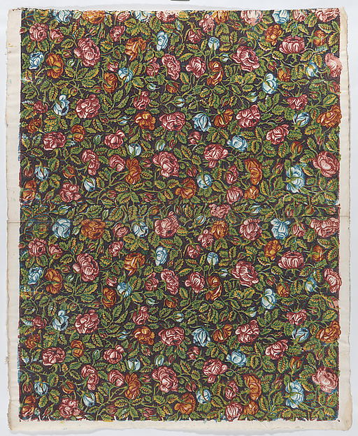 Anonymous, Sheet with overall floral pattern on a dark background
