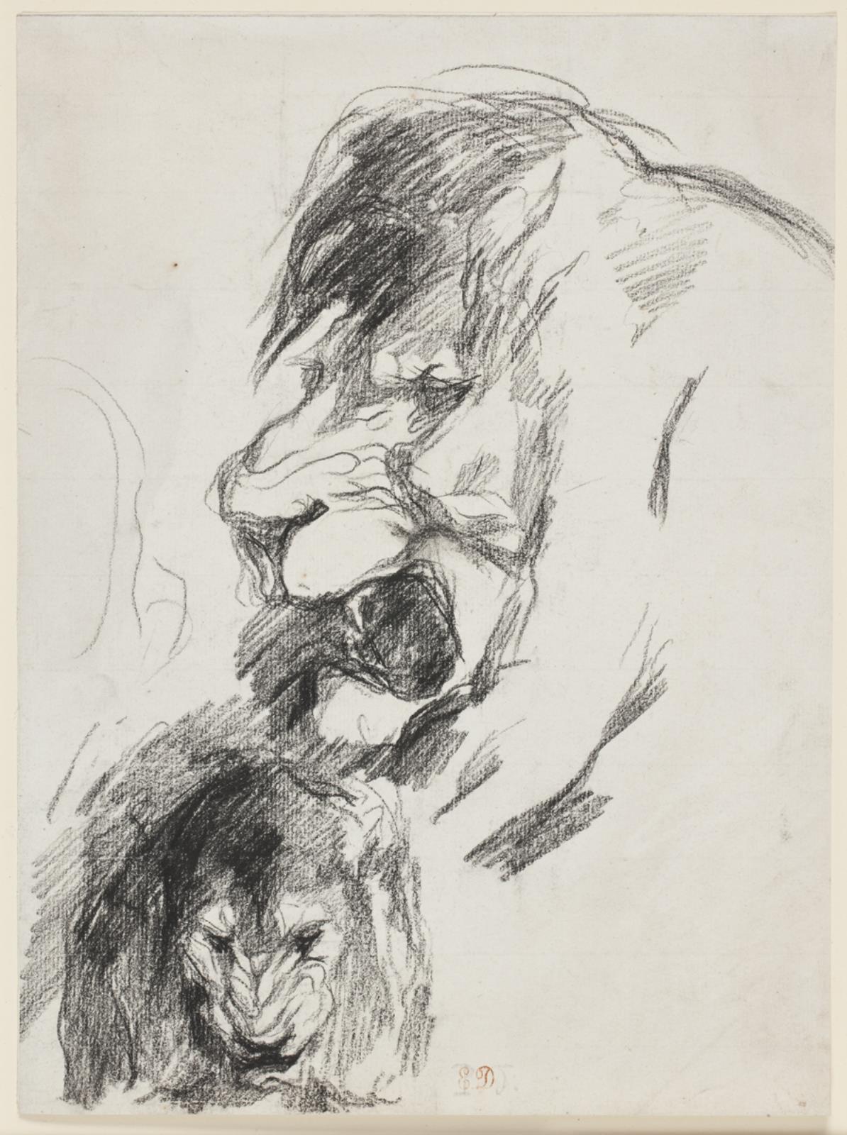 Pierre Andrieu, Studieblad med to hanløvehoveder, f.o. i profil mod v., f.n. set ovenfra