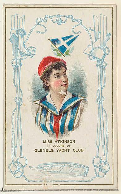 W. Duke, Sons & Co., Miss Atkinson in Colors of Glenelg Yacht Club, from the Yacht Colors of the World series (N140) issued by Duke Sons & Co. to promote Honest Long Cut Tobacco