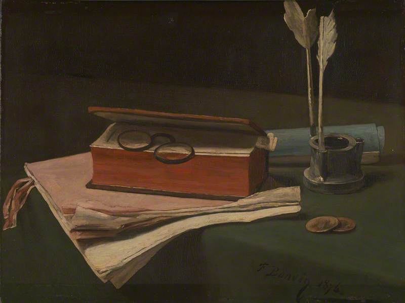 François Bonvin, Still Life with Book, Papers and Inkwell