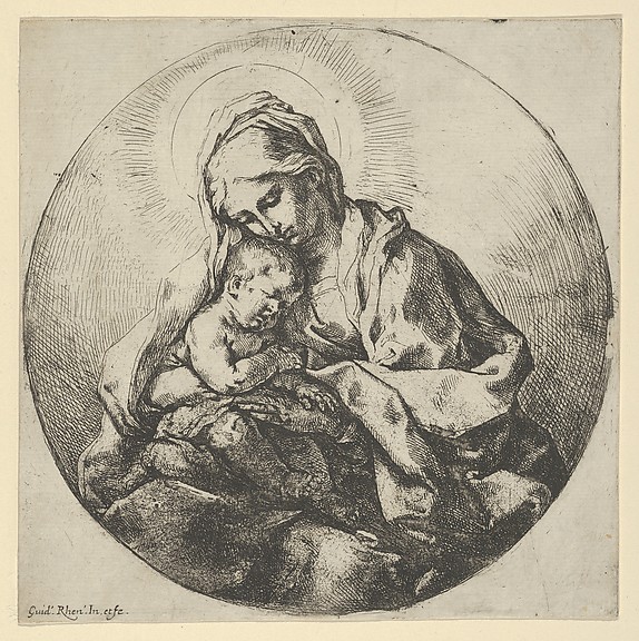 Guido Reni, The Virgin holding the infant Christ with the fingers of her right hand hidden, a circular composition