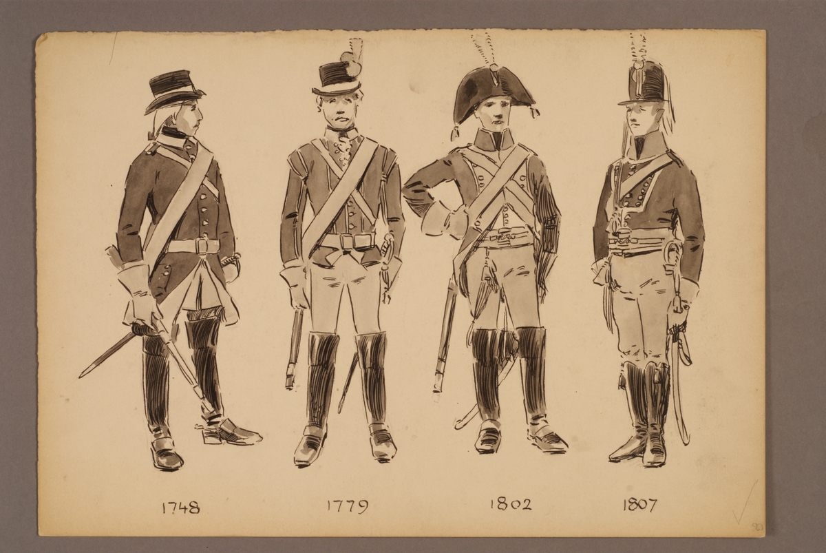 Kjell Hedberg, Plansch med uniform för Västgöta regemente för åren 1748-1807, ritad av Einar von Strokirch.
