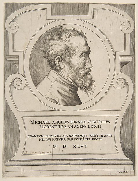 Giulio Bonasone, Bust portrait of Michelangelo facing right, set within a cartouche