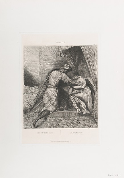 Théodore Chassériau, "He smothers her": plate 13 from Othello (Act 5, Scene 2)