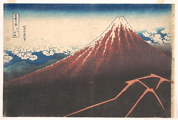 Katsushika Hokusai, Storm below Mount Fuji (Sanka no haku u), from the series Thirty-six Views of Mount Fuji (Fugaku sanjūrokkei)