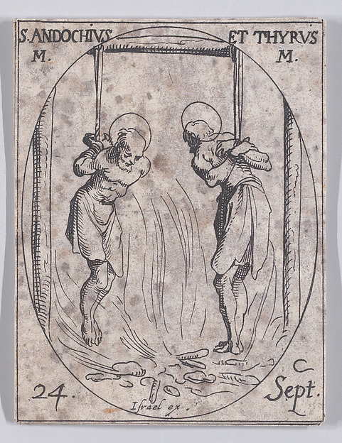 Jacques Callot, S. Andoche et S. Tyrse, martyrs (St. Andochius and Thyrsus, Martyrs), September 24th, from "Les Images De Tous Les Saincts et Saintes de L'Année" (Images of All of the Saints and Religious Events of the Year)