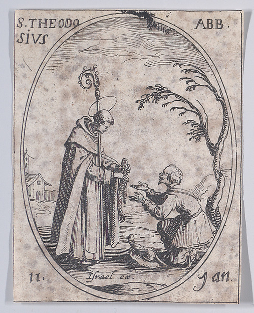 Jacques Callot, S. Théodose, abbé (St. Theodosius, Abbot), January 11th, from "Les Images De Tous Les Saincts et Saintes de L'Année" (Images of All of the Saints and Feast Days of the Year)