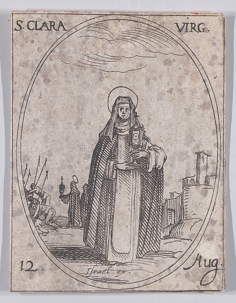 Jacques Callot, Ste. Claire, vierge (St. Clare, Virgin), August 12th, from "Les Images De Tous Les Saincts et Saintes de L'Année" (Images of All of the Saints and Religious Events of the Year)