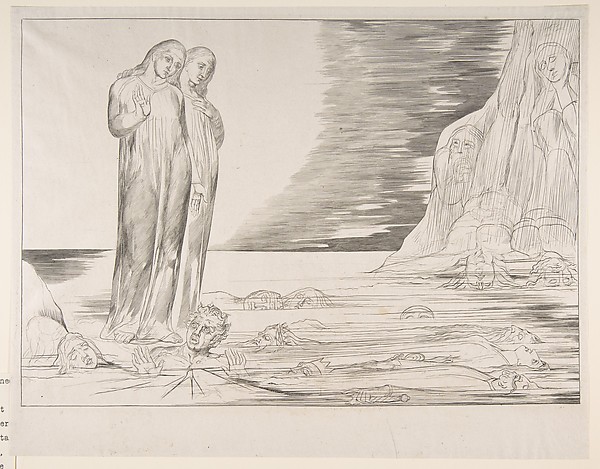 William Blake, The Circle of Traitors: Dante's Foot Striking Bocca degli Abbate