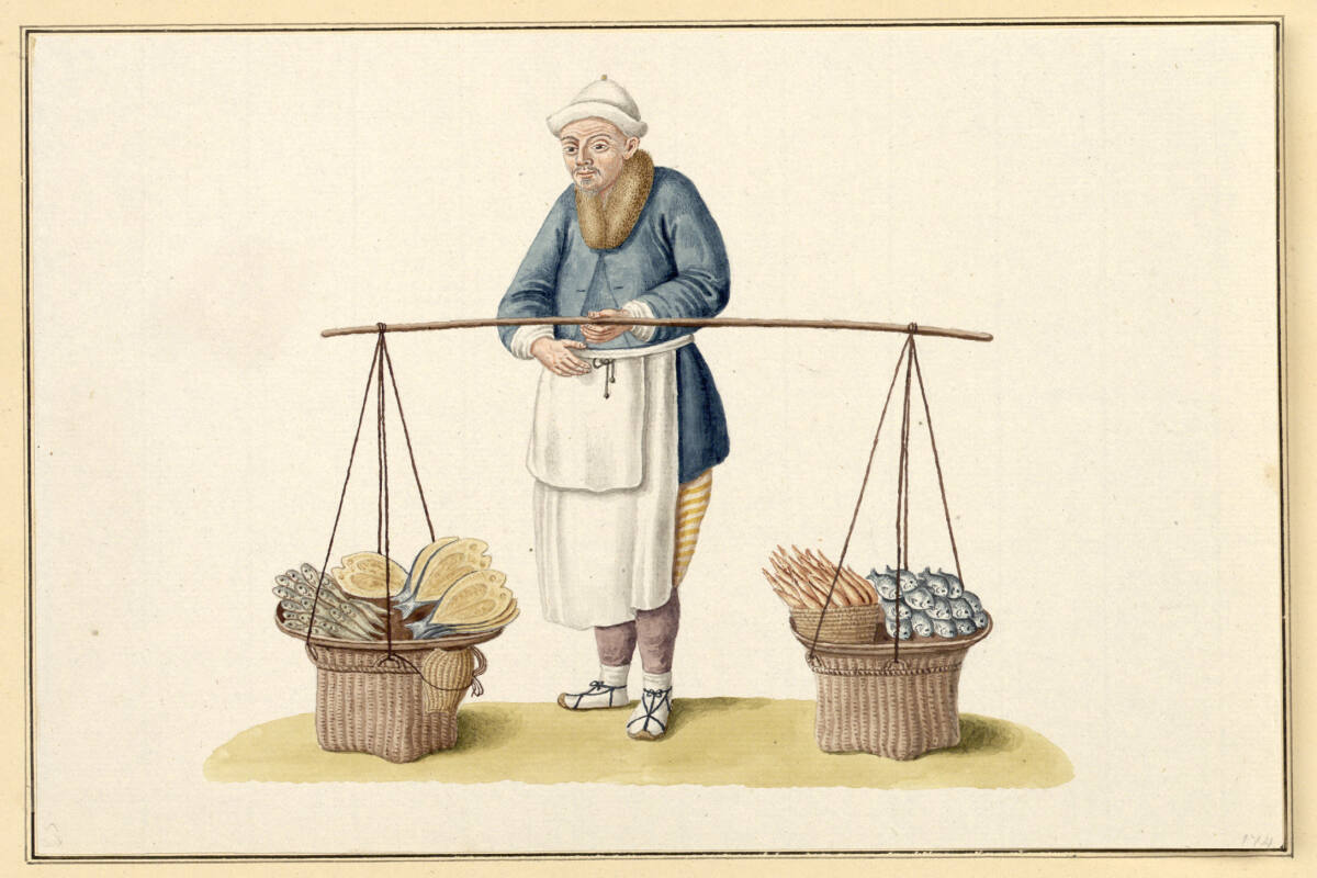 Anonym, Fischhändler der Gesalzene Fische verkauft