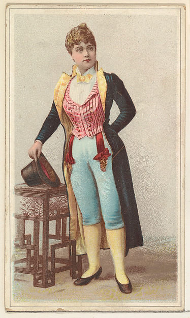 W. Duke, Sons & Co., Actress wearing long black jacket with yellow lining, from Stars of the Stage, Second Series (N130) issued by Duke Sons & Co. to promote Honest Long Cut Tobacco