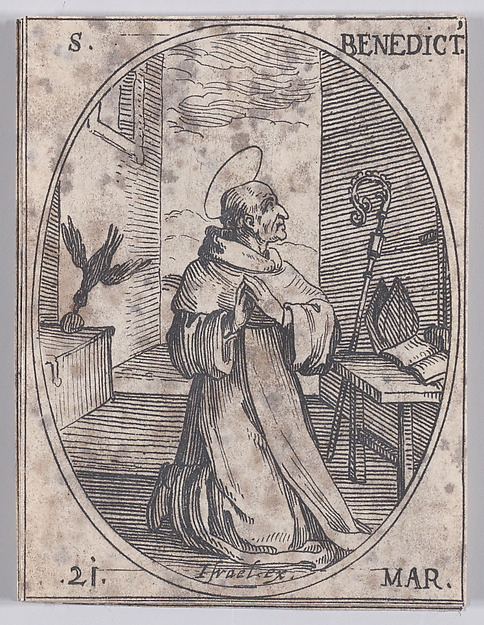 Jacques Callot, S. Benoit (St. Benedict), March 21st, from "Les Images De Tous Les Saincts et Saintes de L'Année" (Images of All of the Saints and Religious Events of the Year)