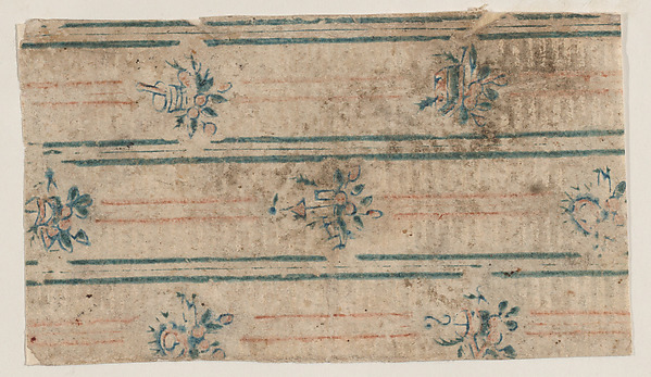 Anonymous, Sheet with two borders with floral and geometric patterns