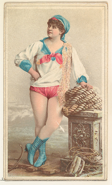 W. Duke, Sons & Co., Actress wearing sailor costume with pink bloomers, from Stars of the Stage, Second Series (N130) issued by Duke Sons & Co. to promote Honest Long Cut Tobacco